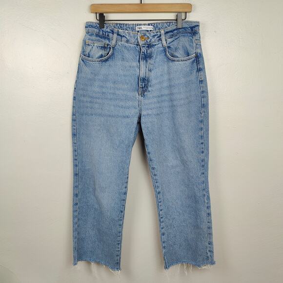 Zara Straight Leg Jeans Womens 10 Raw Hem High Rise‎ Preppy Casual - Picture 1 of 10
